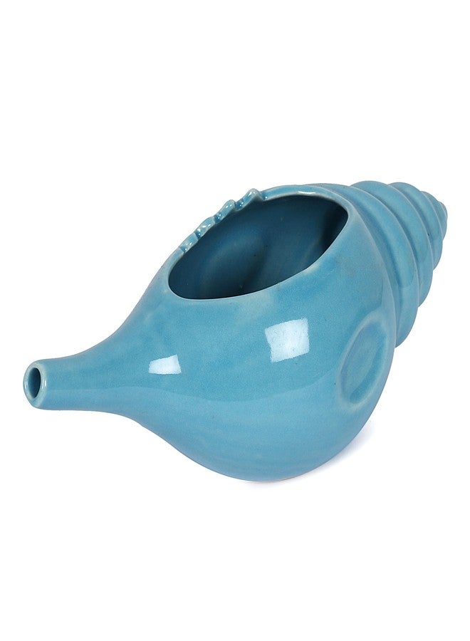 Qimacplus Ceramic Shell Neti Pot with 10 Sachet Neti Salt - Soothing Conch Shell Decorative Design - Larger Size About 10 oz Capacity - Lead-Free and Nonmetallic -Microwave and Dishwasher Safe (Blue) - Image 4
